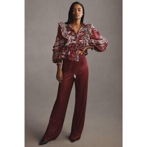 NWT Sabina Musayev Bradley Metallic Plisse Pants - Small